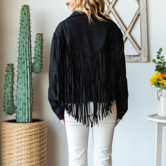 The Annette FRINGE DETAIL SUEDE ZIP FRONT MOTO JACKET - Picture 3 of 3